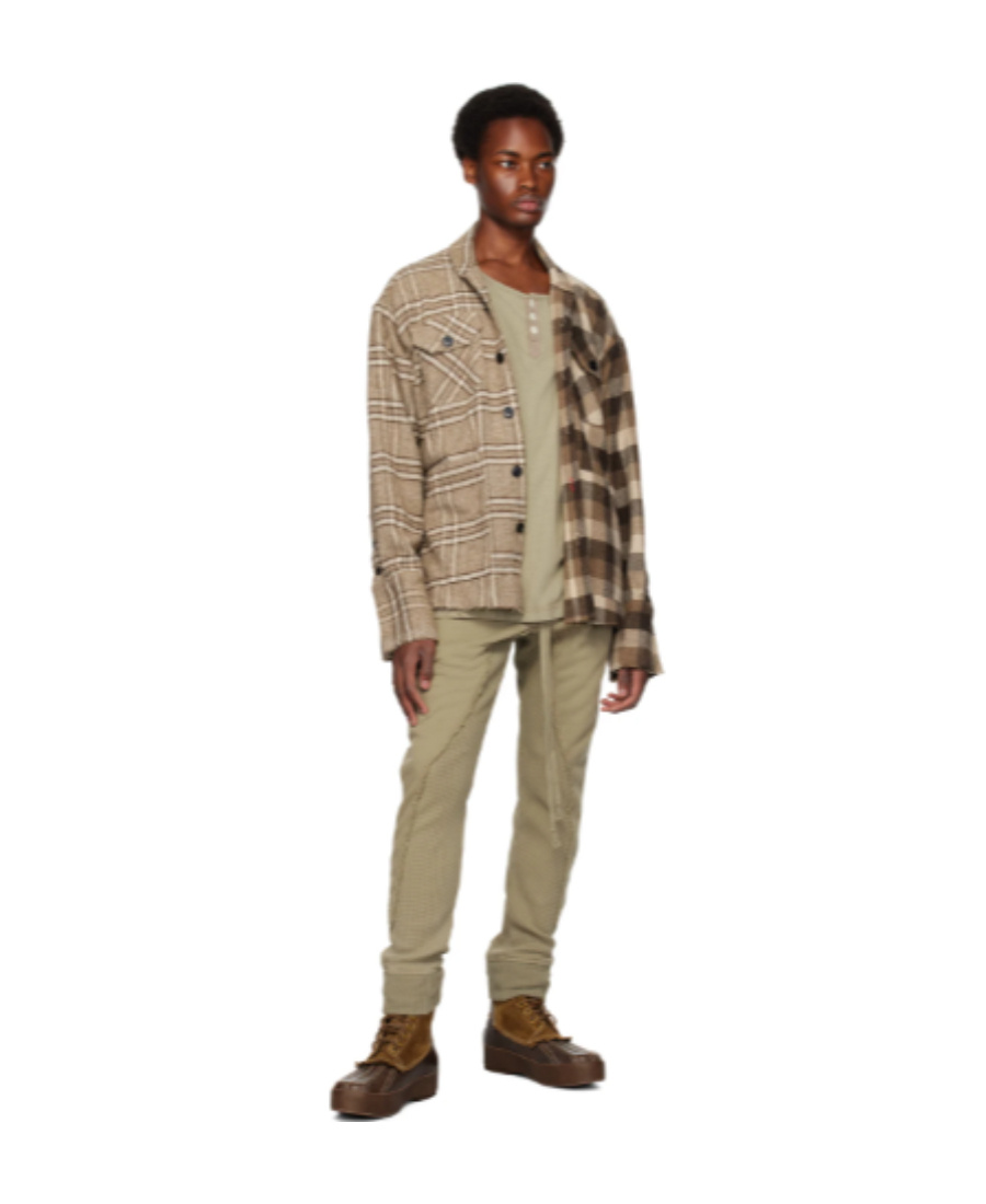 Greg Lauren Drawcord Elastic Waist Sweatpants In Nude
