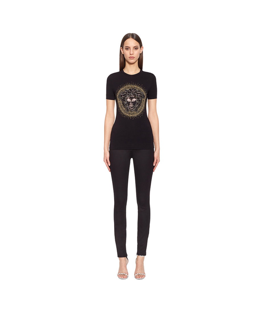 Versace Medusa Head Studded T-shirt In Black