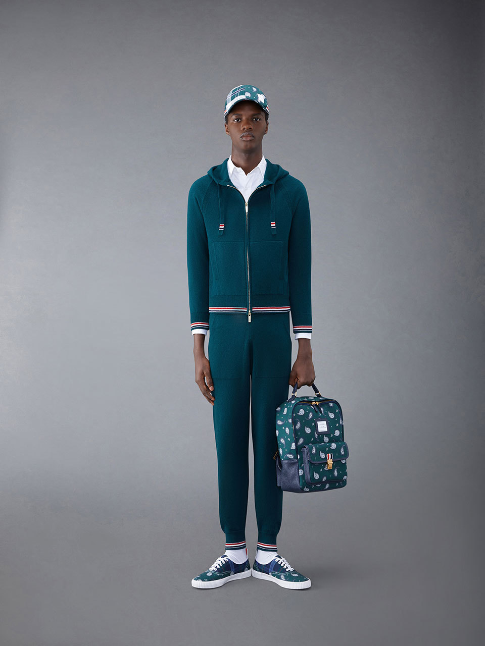 Thom Browne Cashmere Knitted Zip-up Hoodie In Multicolor