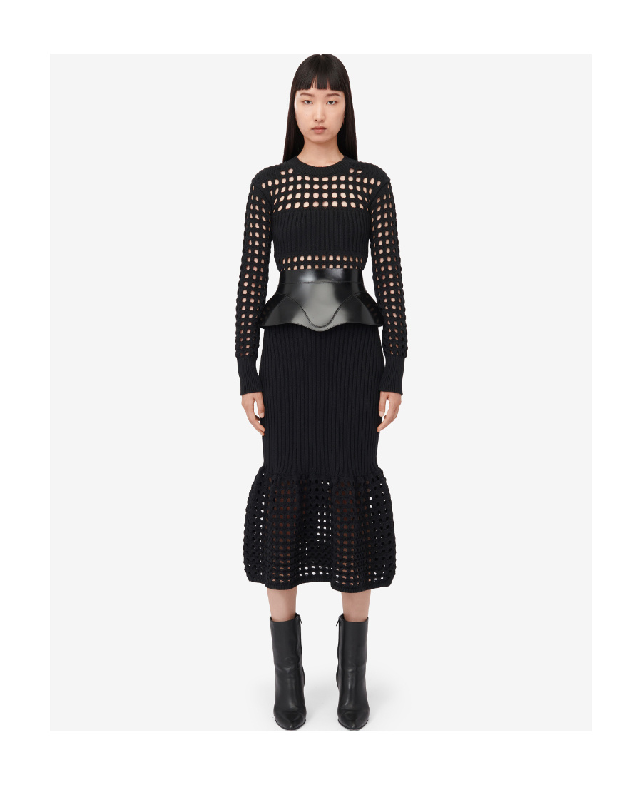 Alexander Mcqueen 3-d Cutout Mesh Mermaid Skirt Midi Dress In Black