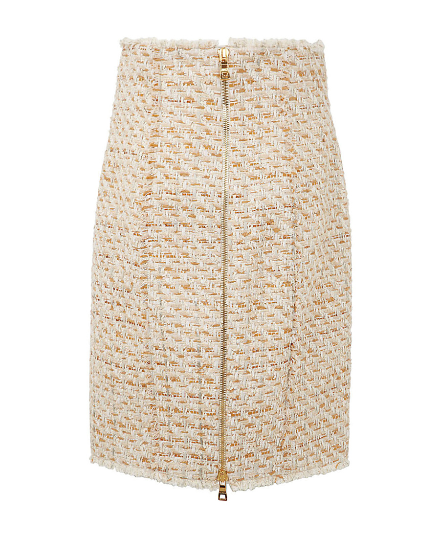 Balmain Beige Tweed Skirt With Front Golden Buttons In Cotton Blend Woman In Nude