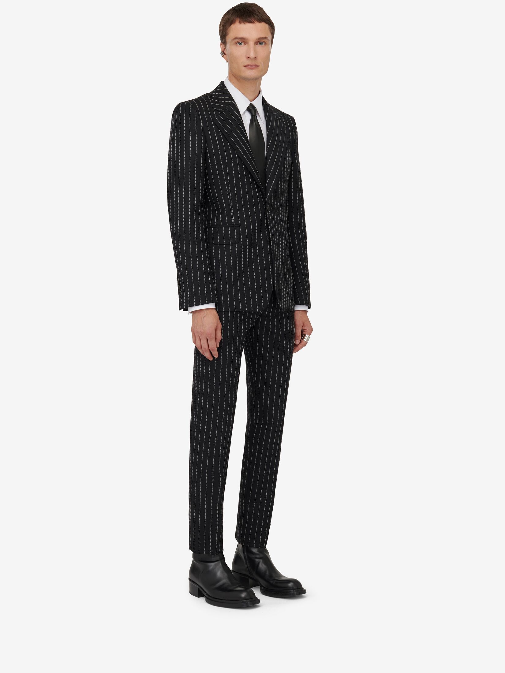 Alexander Mcqueen Tailored Jacket With Pinstripes And Structured Shoulders In Black
