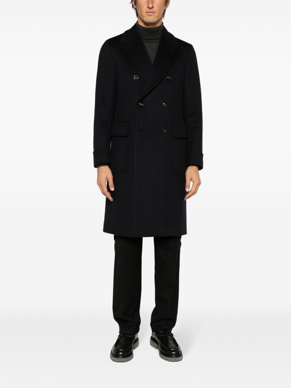 Lardini Double-breasted Wool Coat In Black