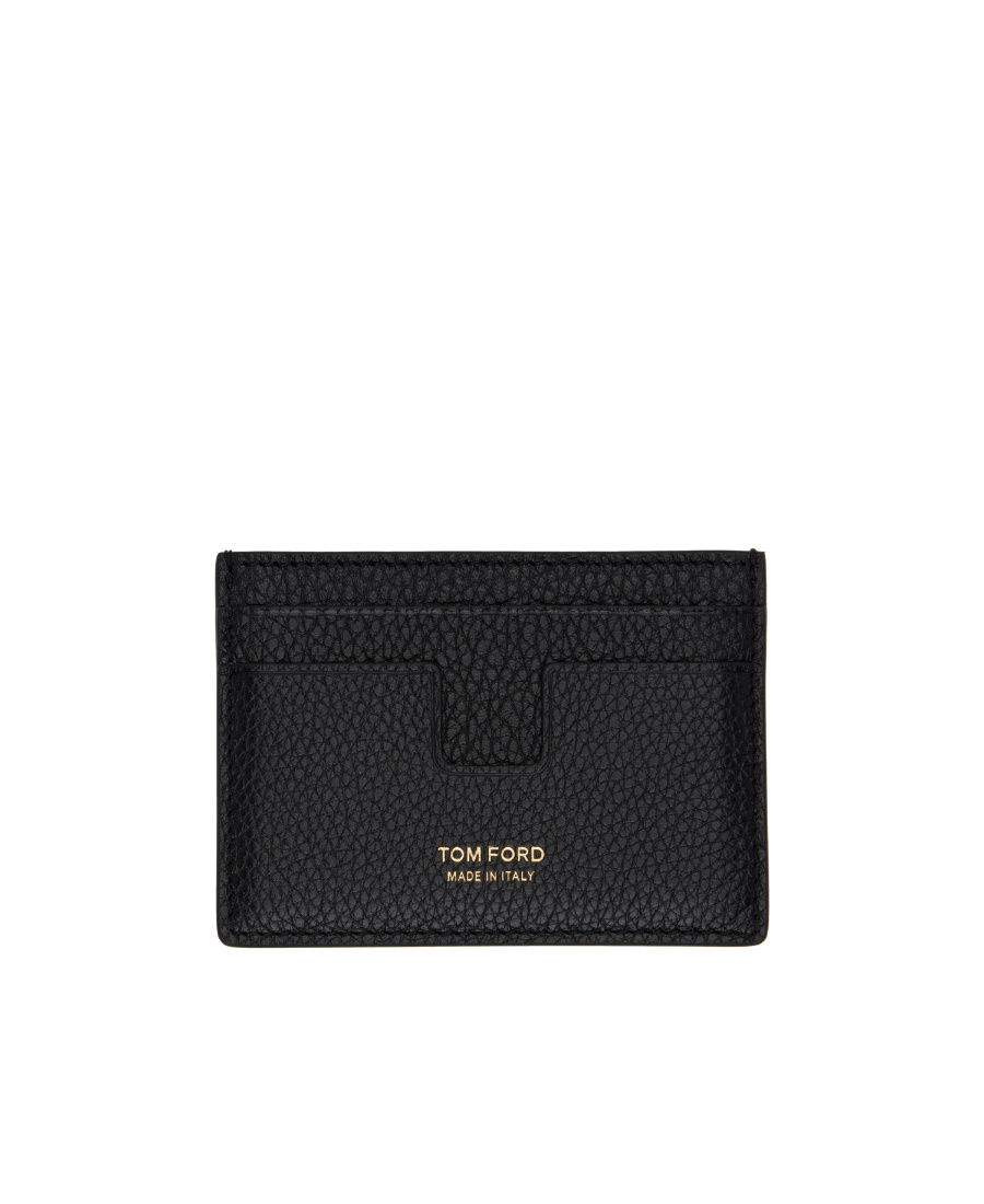 Tom Ford Black T Line Card-holder With Gold-colored Embossed Logo In Grainy Leather Man