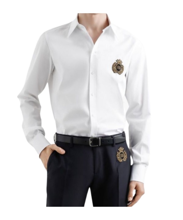 Dolce & Gabbana Crest Embroidered Poplin Shirt In White