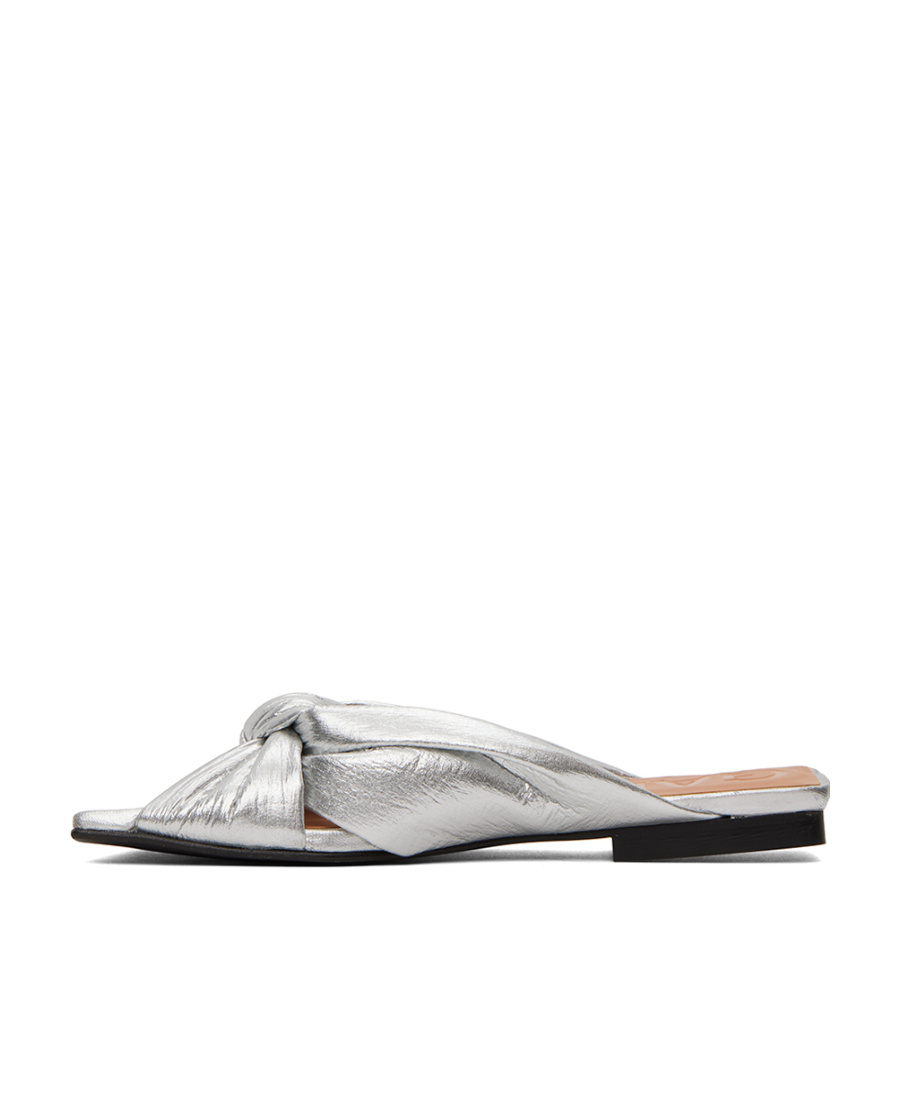 Ganni Metallic-finish Knot-detail Flats In White