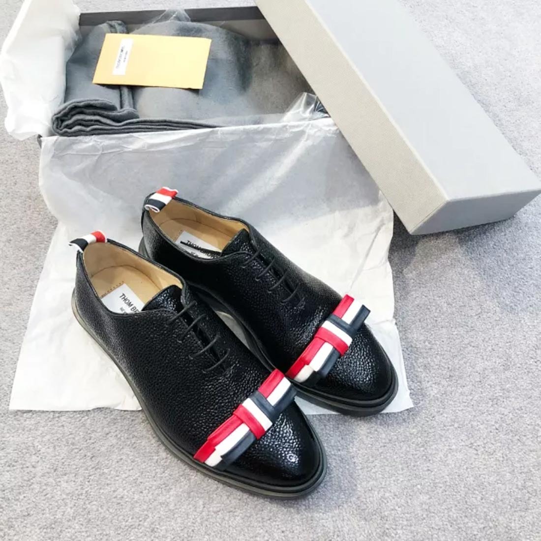 Shop Thom Browne Wholecut Tricolour Bow Shoe In Black