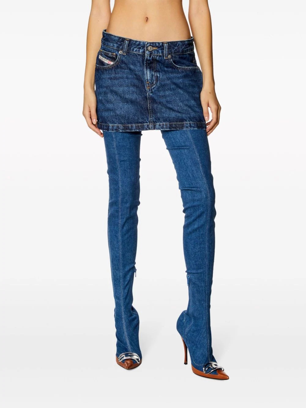 Diesel De-ron Whiskering Effect Denim Mini Skirt In Blue
