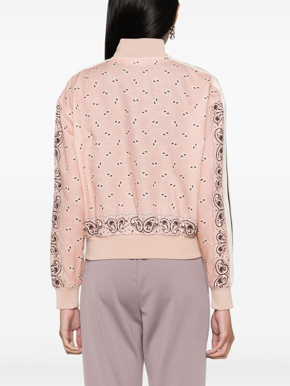 Palm Angels Pink\/white Linen Blend Print Bomber Jacket In Nude