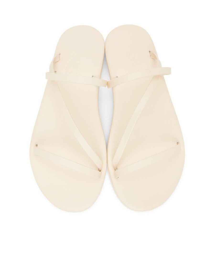 Ancient Greek Sandals Logo Ribbon Slippers In White