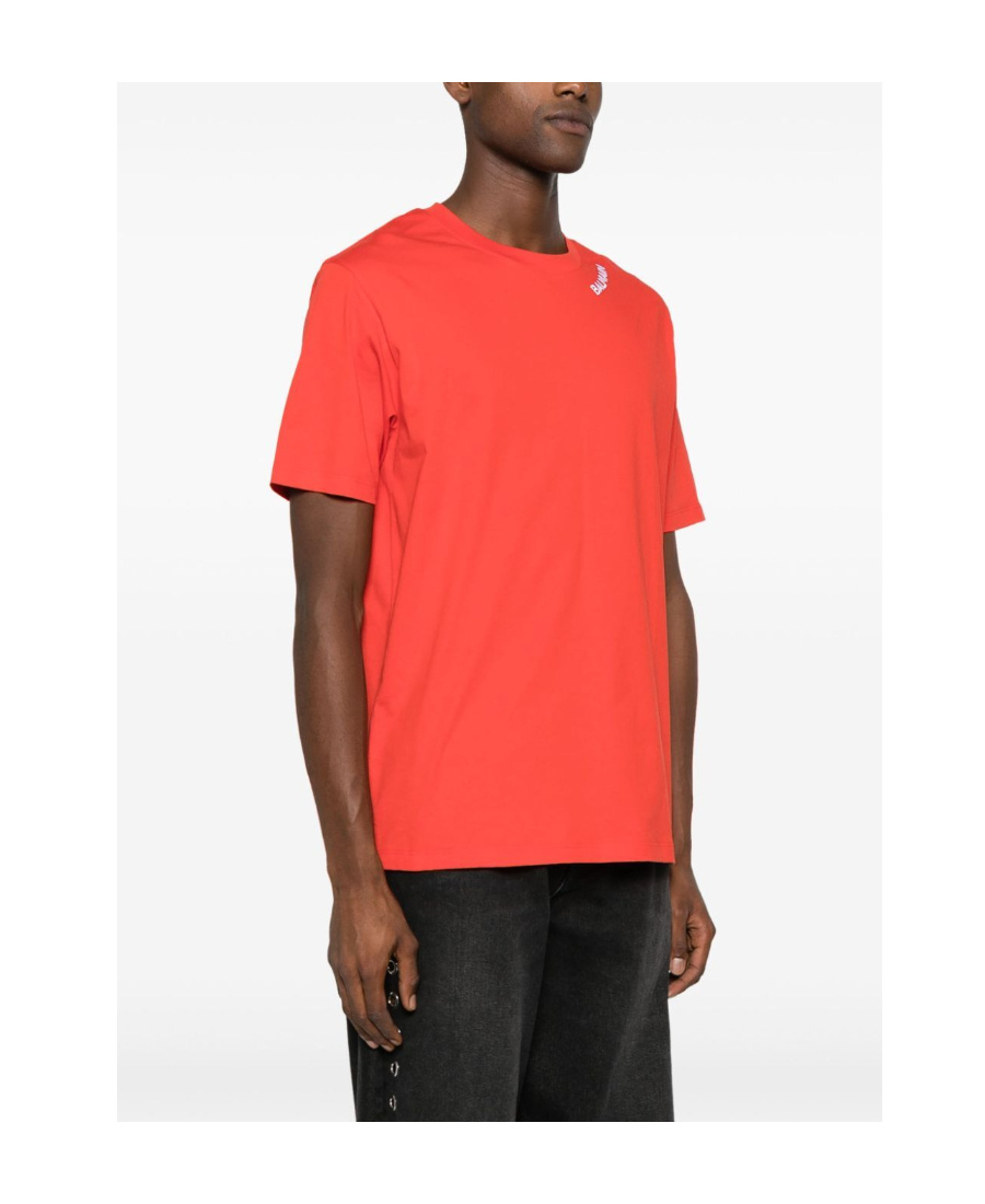 Balmain Logo Embroidered Organic Cotton T-shirt In Orange