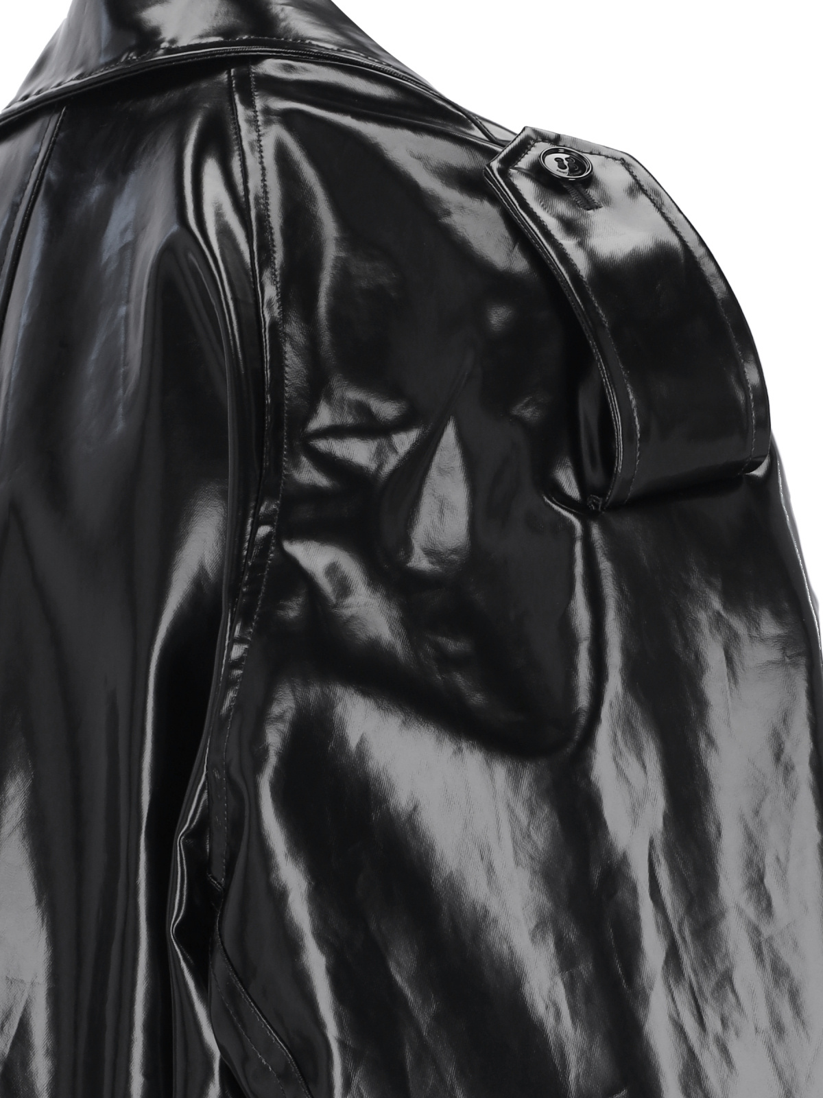 Saint Laurent Patent Double-breasted Coat In Black