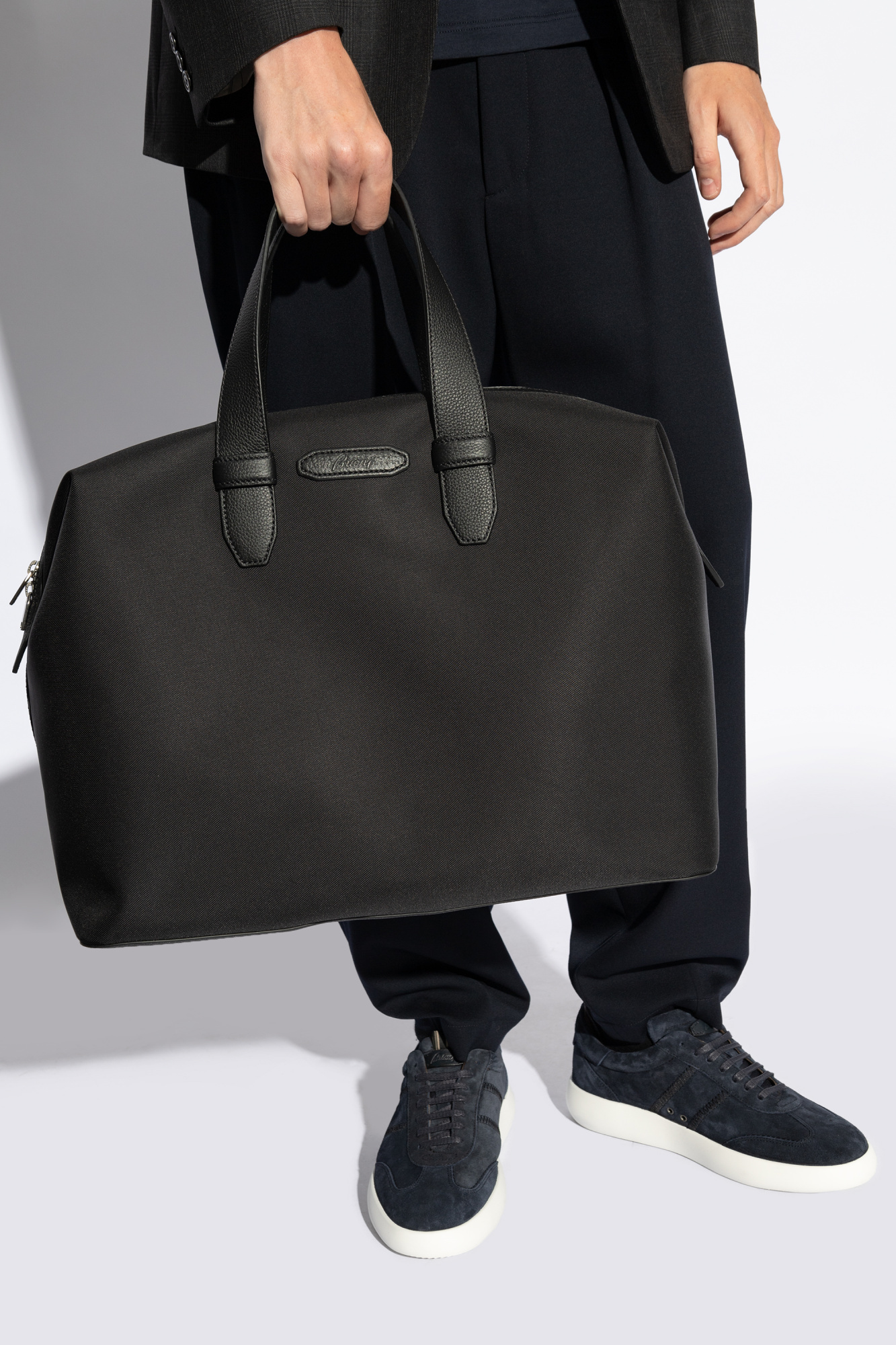 Brioni Holdall With Logo Patch In Black