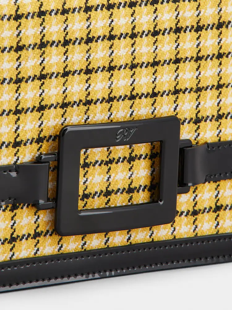 Roger Vivier Checked Foldover Top Clutch Bag In Black