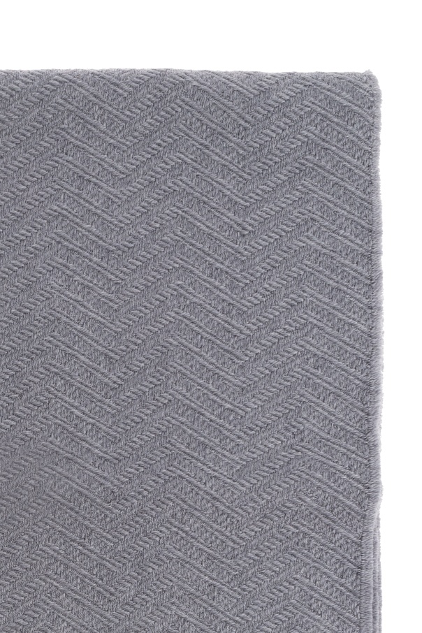 Emporio Armani Herringbone Wool Scarf In Gray