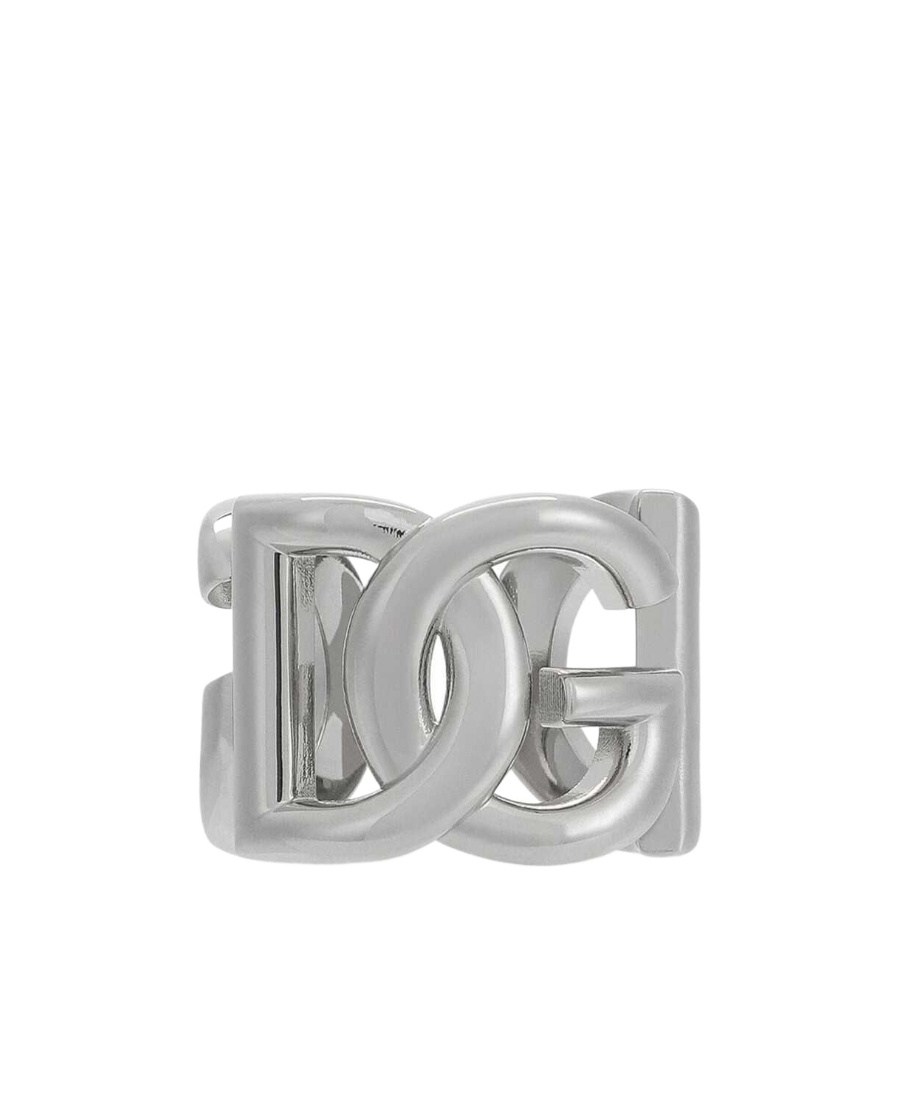 Dolce & Gabbana Silver-tone Chunky Logo Ring In Brass Man In Gray