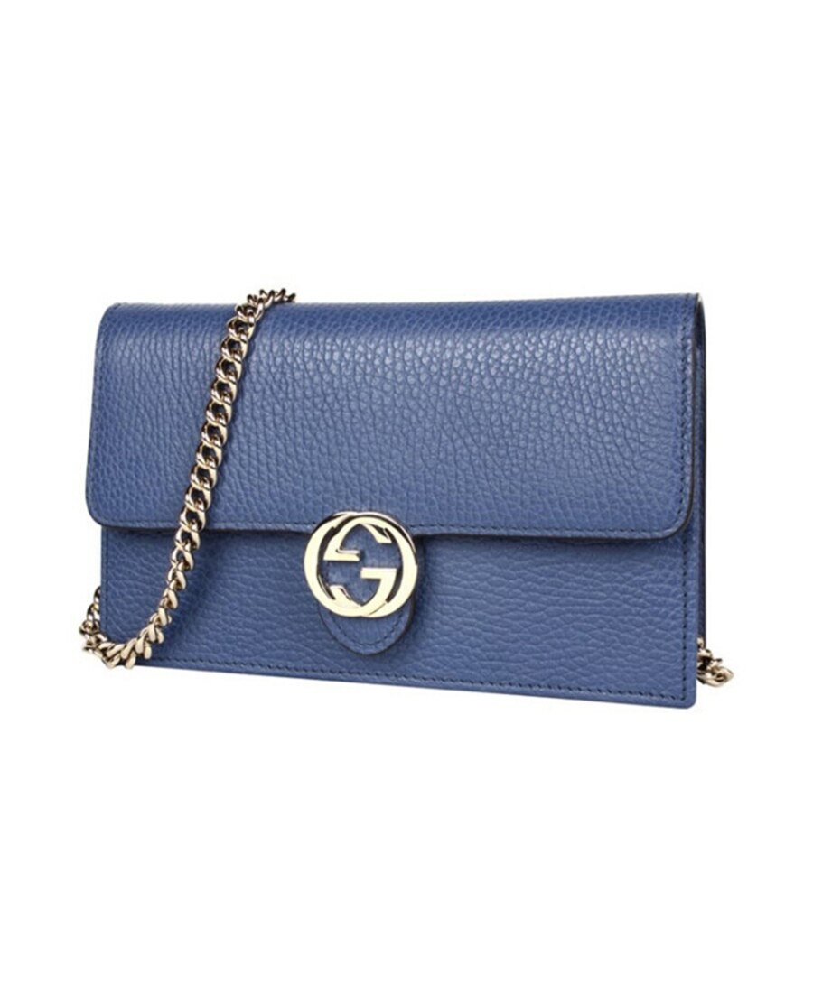 Gucci Litchi Pattern Chain Shoulder Bag In Blue