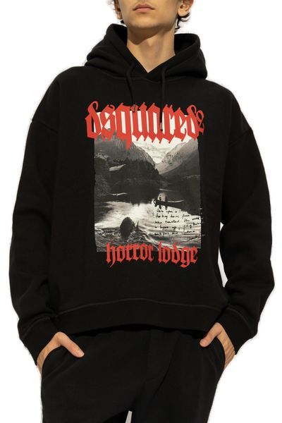 Dsquared2 Graphic-print Cotton Hoodie In Black