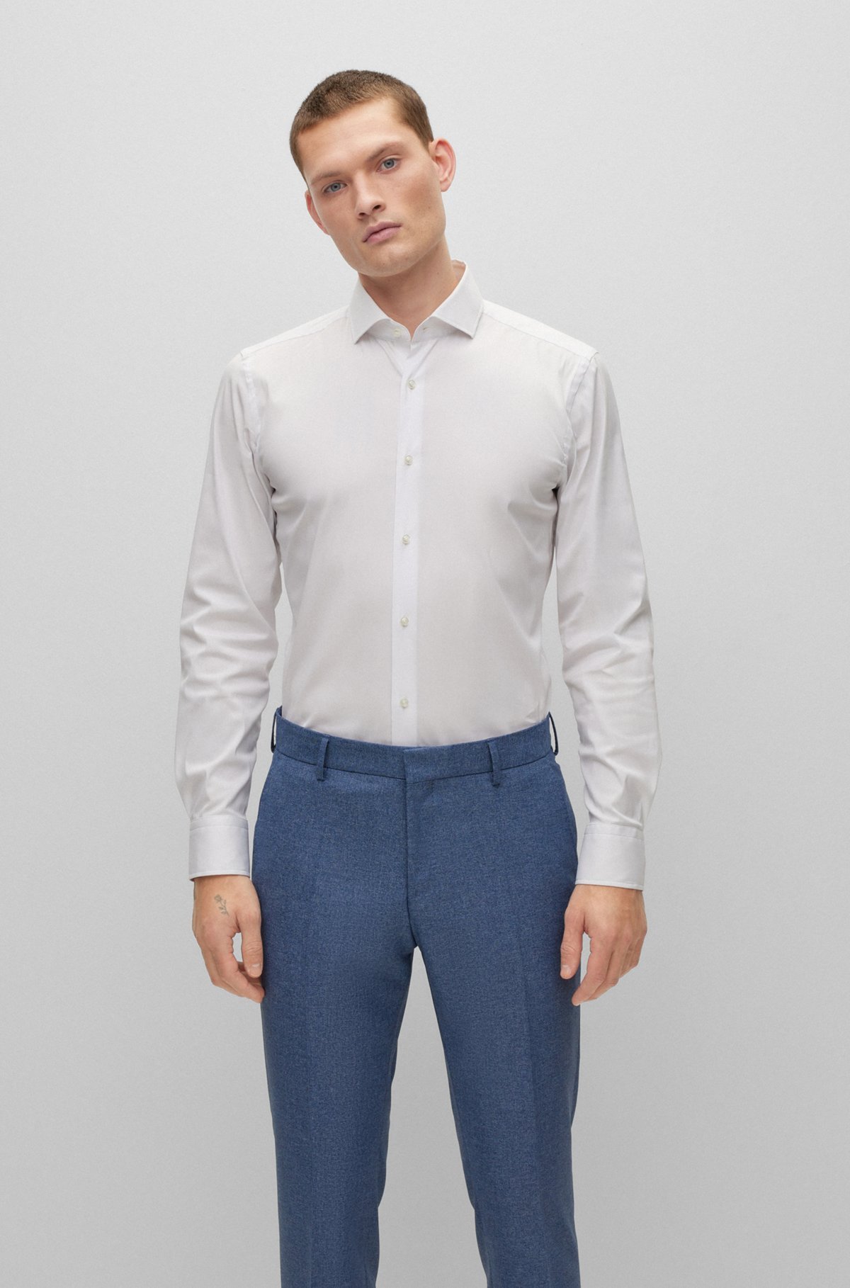 Hugo Boss Hank Slim Fit Solid Dress Shirt In White