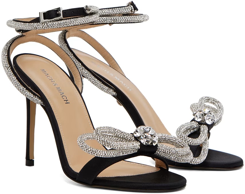 Mach&mach Black Double Bow 110 Heeled Sandals In Black