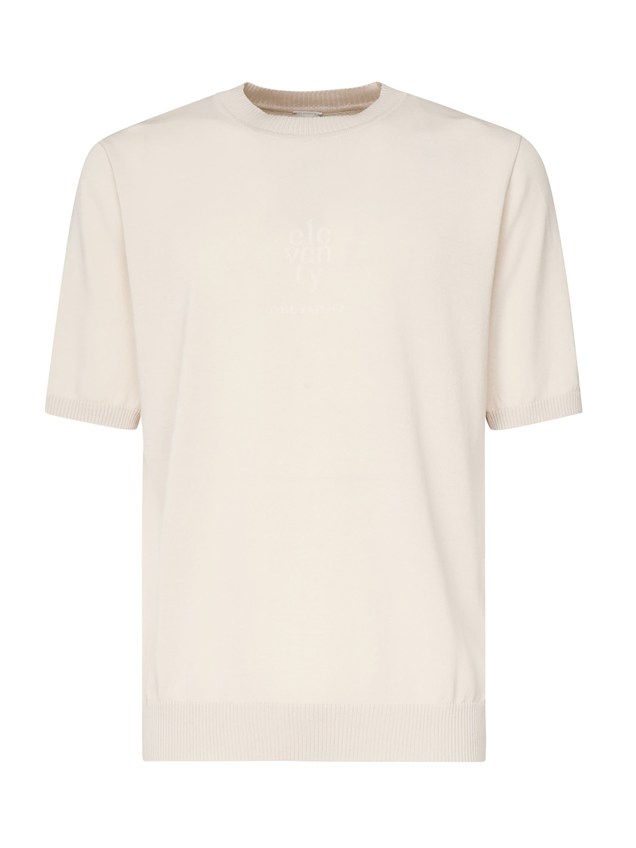 Eleventy Sand Knit Round Neck Short-sleeved Shirt