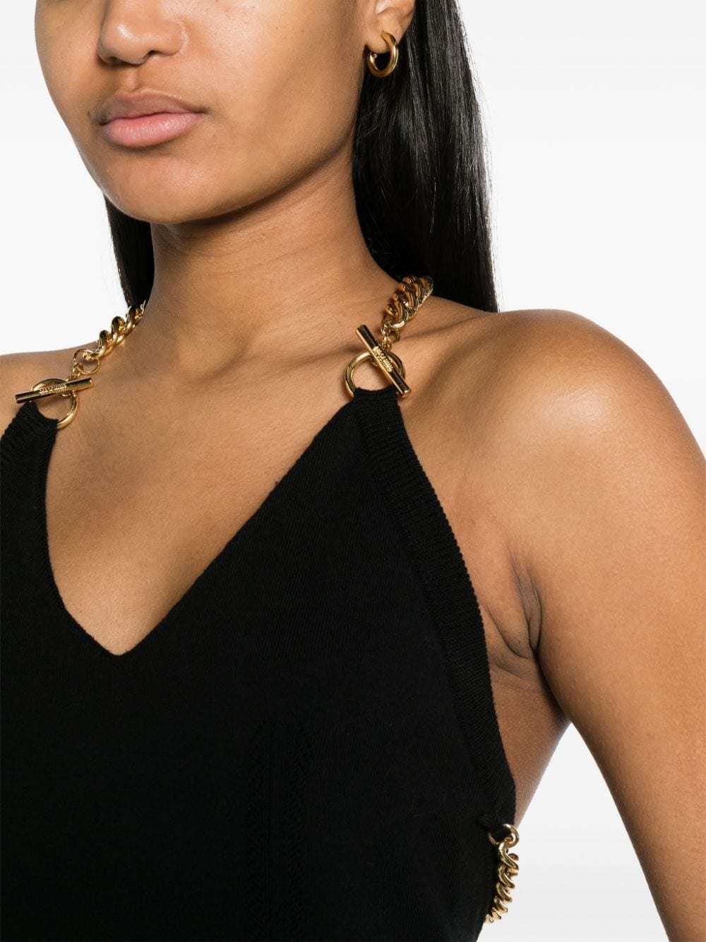 Moschino Chain-embellished Wool Halterneck Top In Black