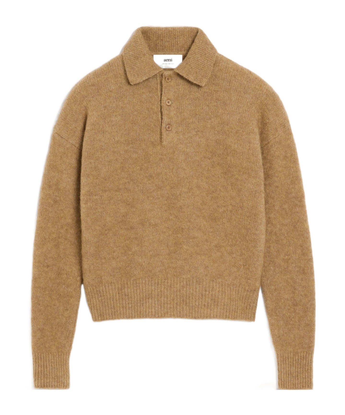 Ami Alexandre Mattiussi Alpaca And Wool Blend Long Sleeve Polo In Brown