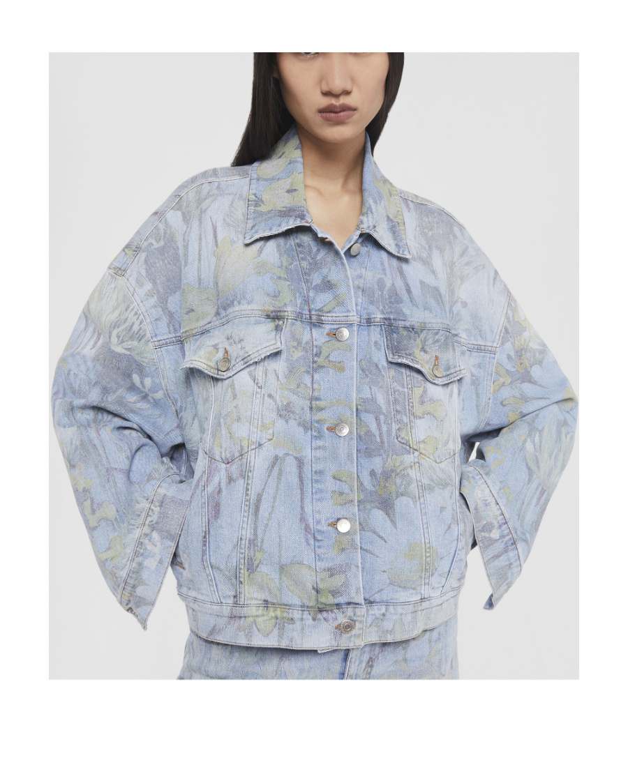 Stella Mccartney Rewild Flora Denim Jacket In Gray