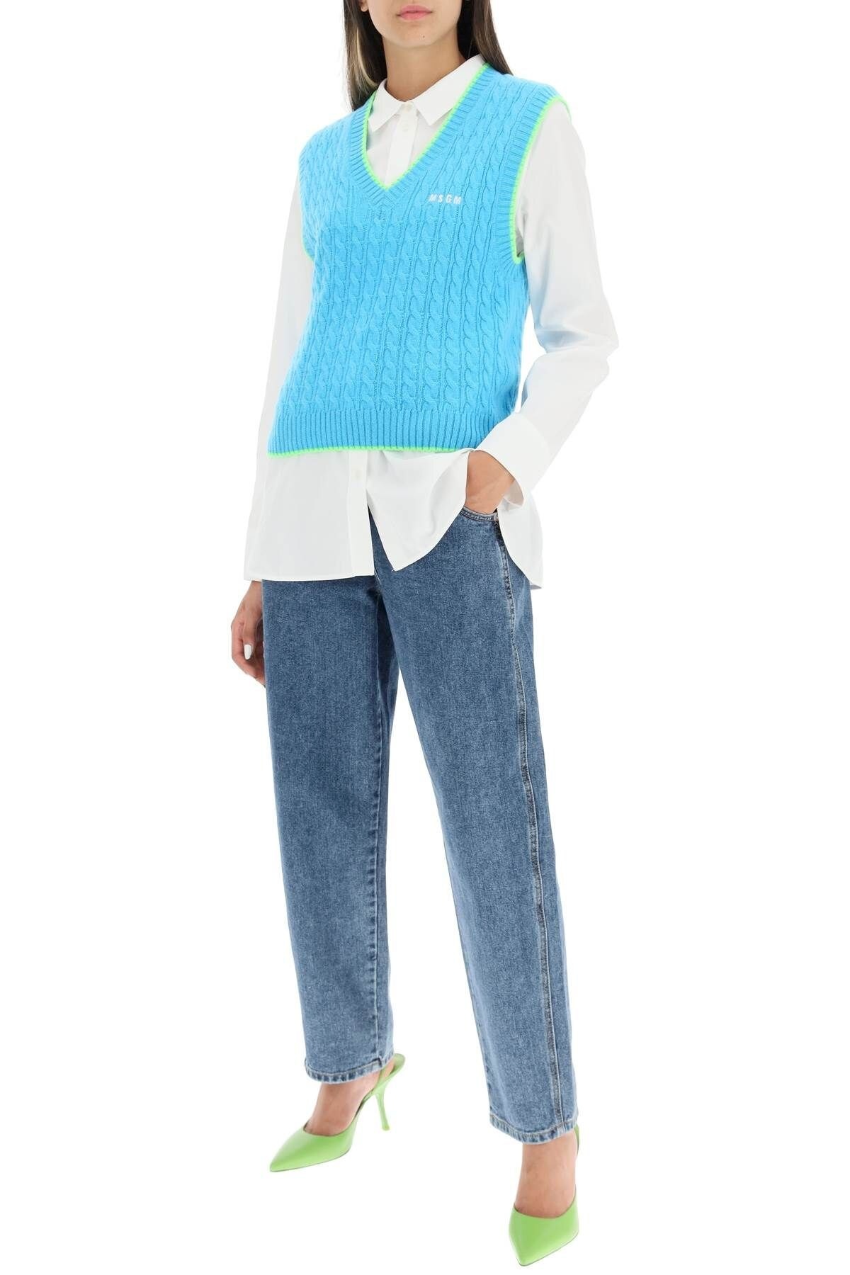 Msgm Embroidered-logo Knit Vest In Blue