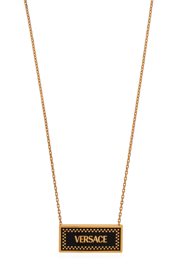 Versace Logo-print Necklace In Yellow