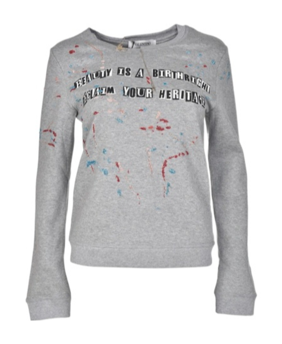 Valentino Bag Collar Slogan Printed Sweater In Gray