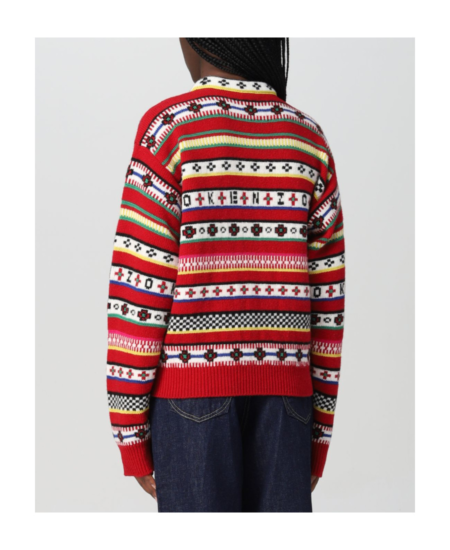 Kenzo Intarsia Striped Wool And Cotton Sweater In Multicolor