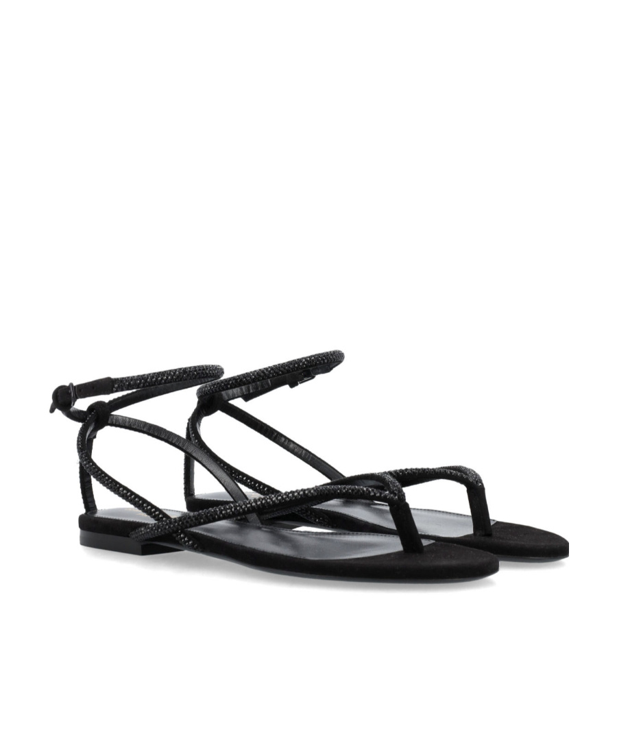 Saint Laurent Jota 05 Flat Leather Sandals In Black