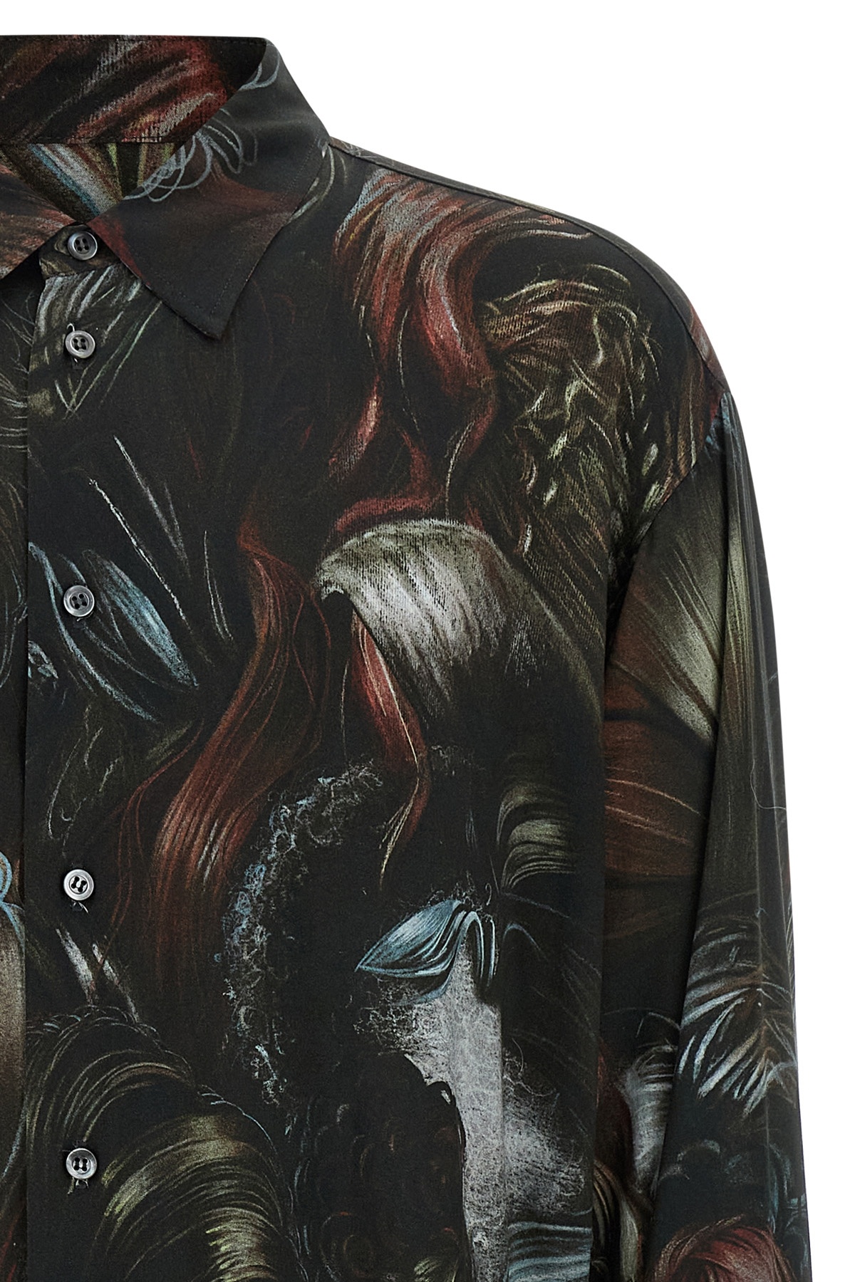 Magliano Wig Motif All-over Print Shirt With Asymmetric Hem In Black