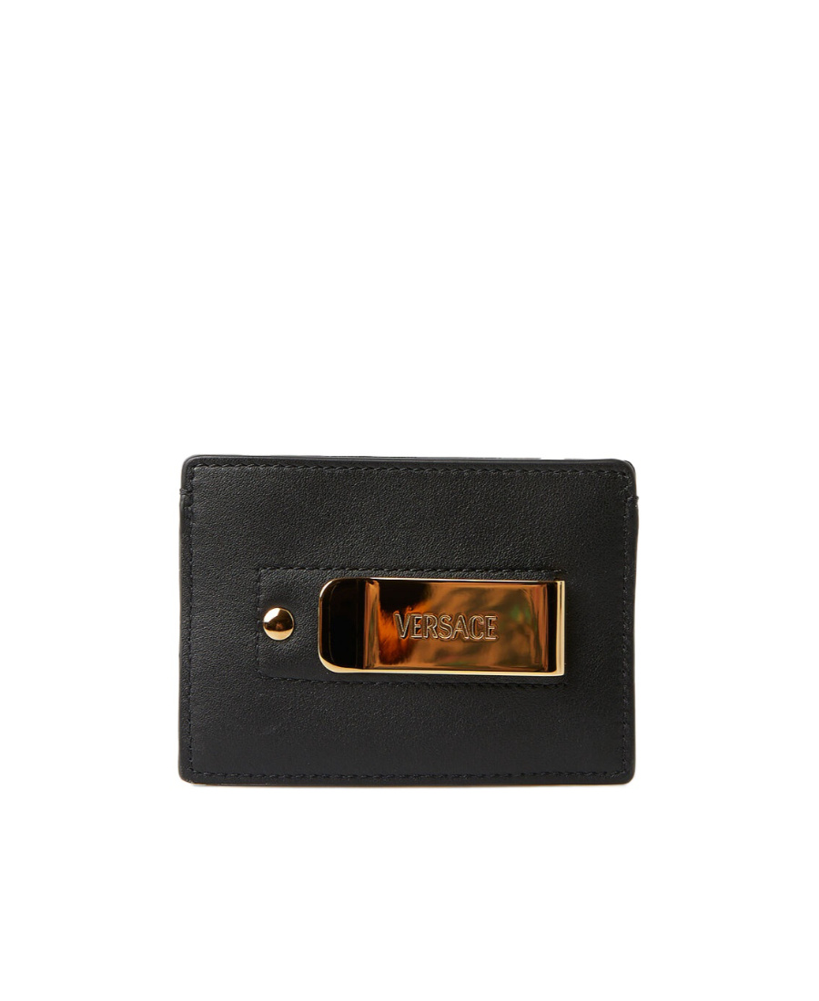 Versace Engraved-logo Plaque Cardholder In Black