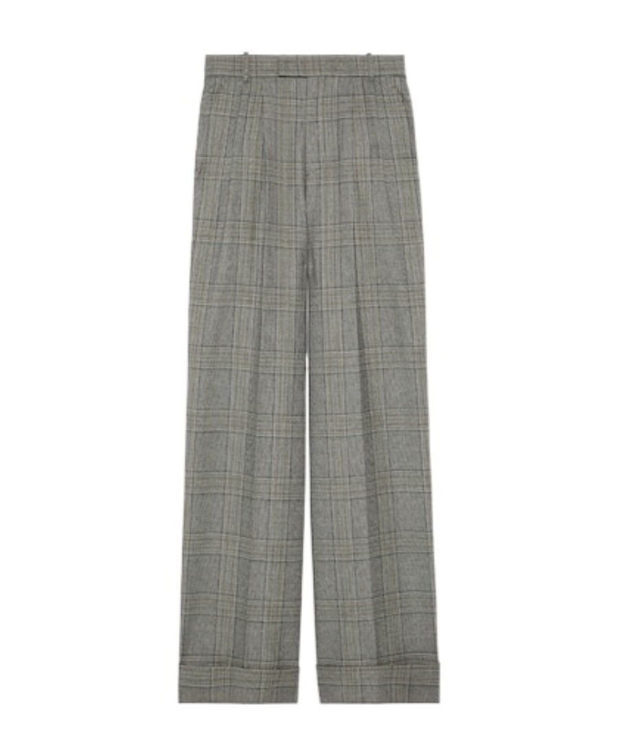 Gucci Prince Of Wales Wool Trousers In Gray