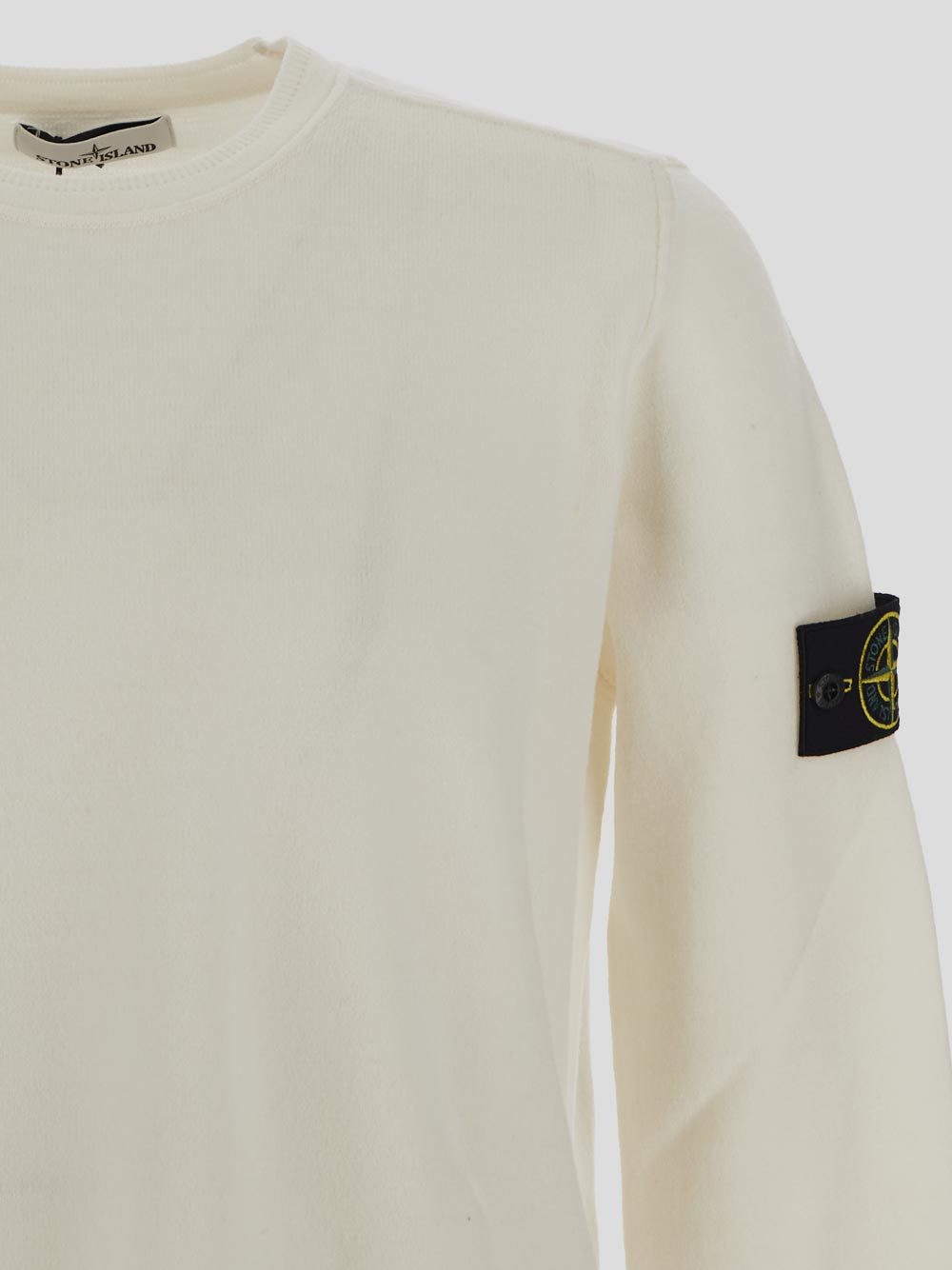 Stone Island Ivory Wool Blend Crewneck Sweater In White