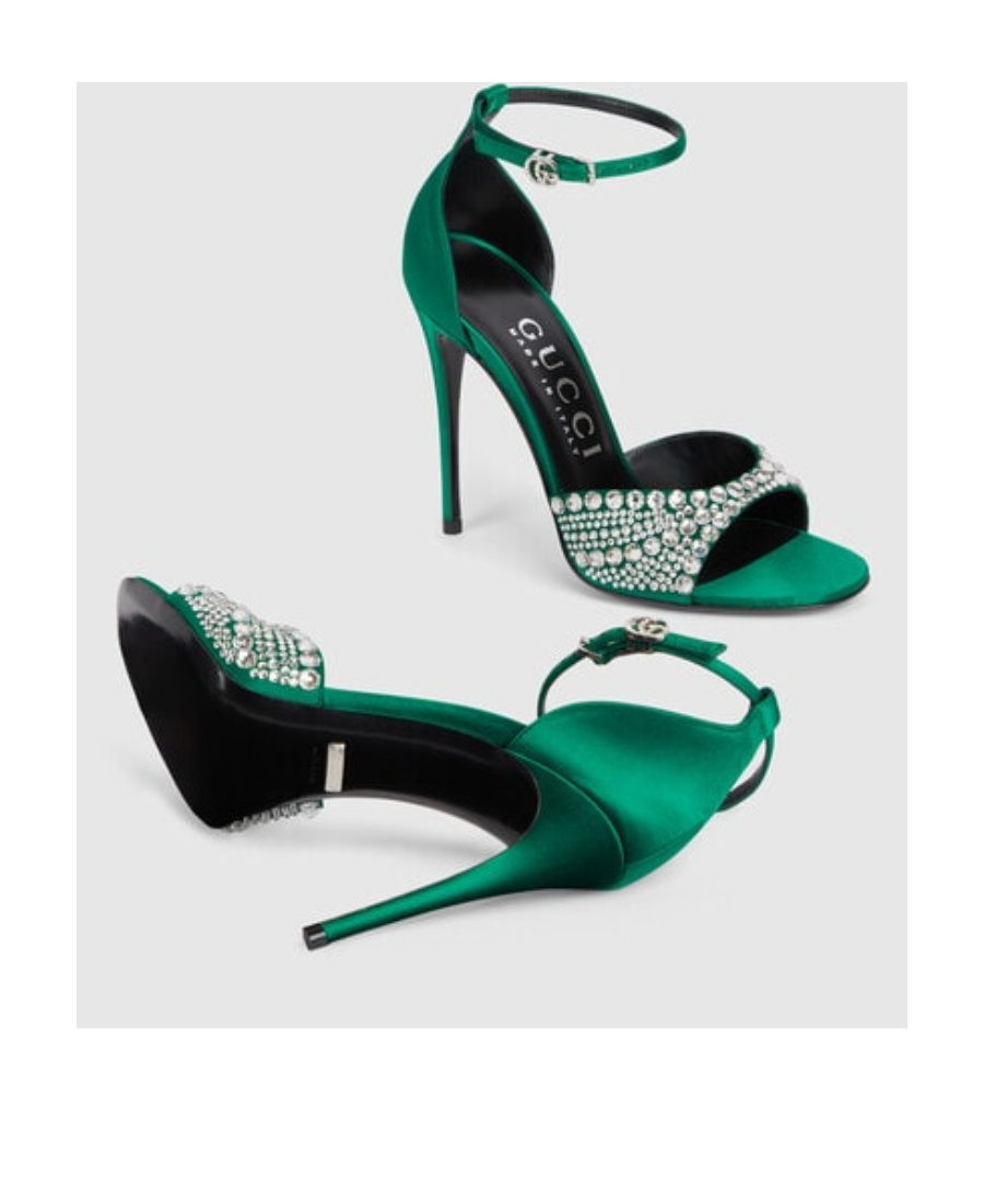 Gucci Women Balance With High Heel And Crystals In Green