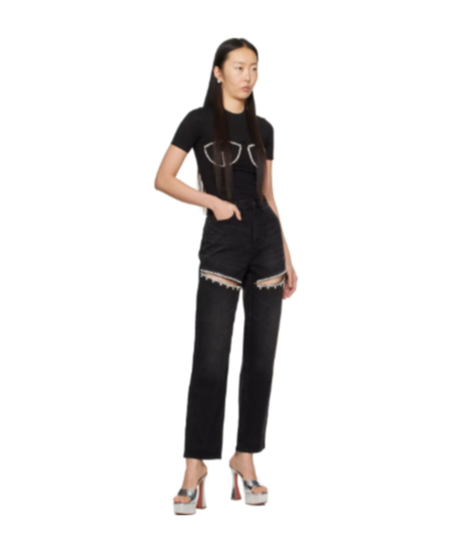 Shop Area Embellished Slit Mid-rise Jeans In Black