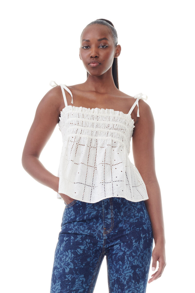 Ganni Thin Shoulder Strap Embroidered Sling In White