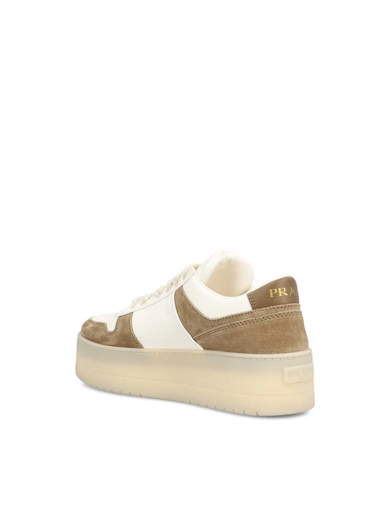 Prada Downtown Bold Nappa Leather And Suede Sneakers In Brown