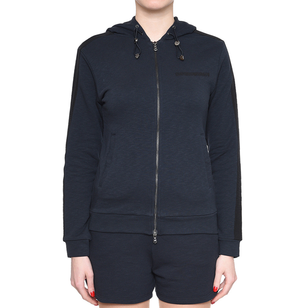 Emporio Armani Logo Hooded Casual Coat In Blue