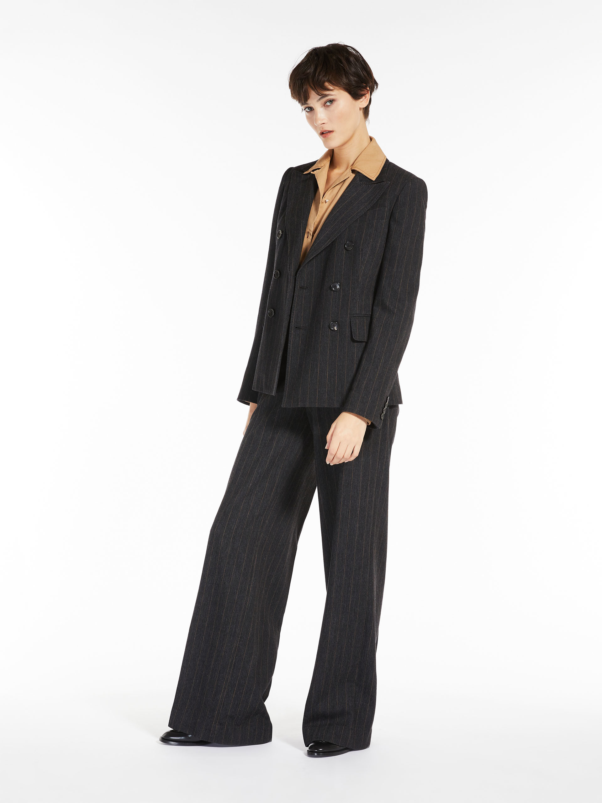 Max Mara Pinstriped Double-breasted Blazer In Gray