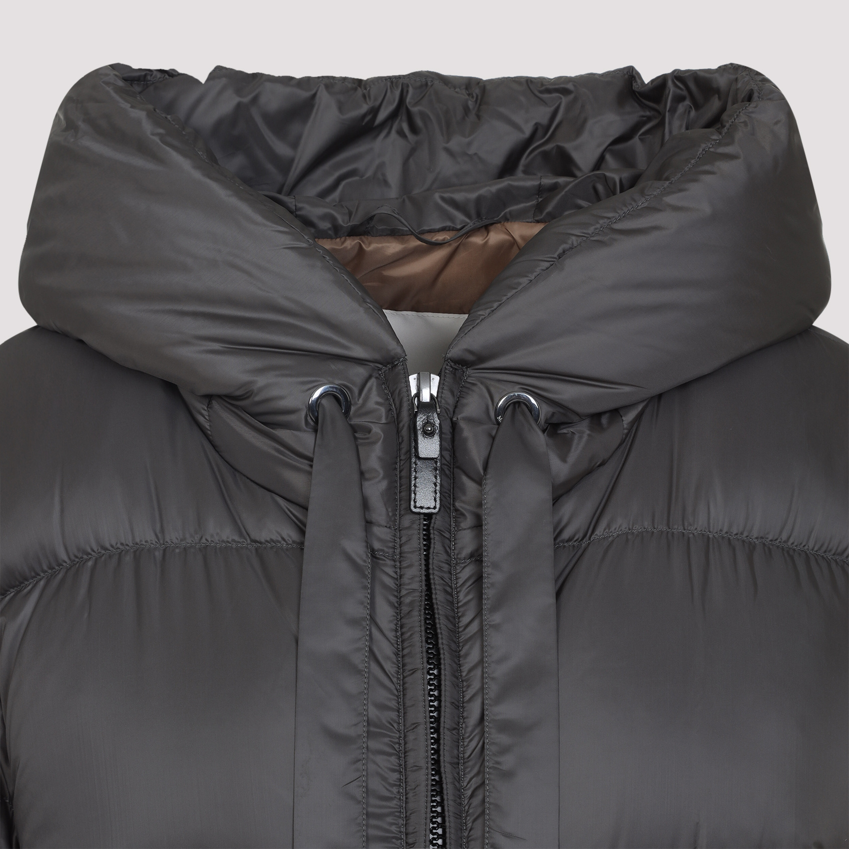 Max Mara Puffy Grey Down Jacket With Adjustable Hood In Black