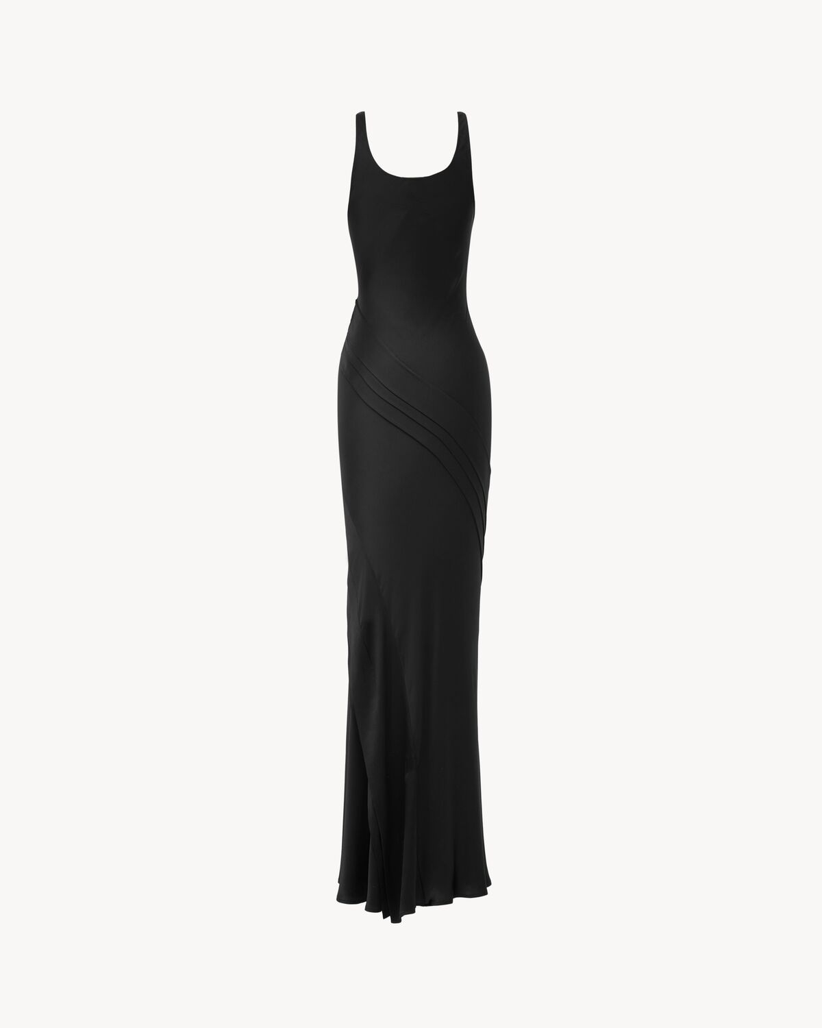 Saint Laurent Long Tank Dress In Silk Satin In Black