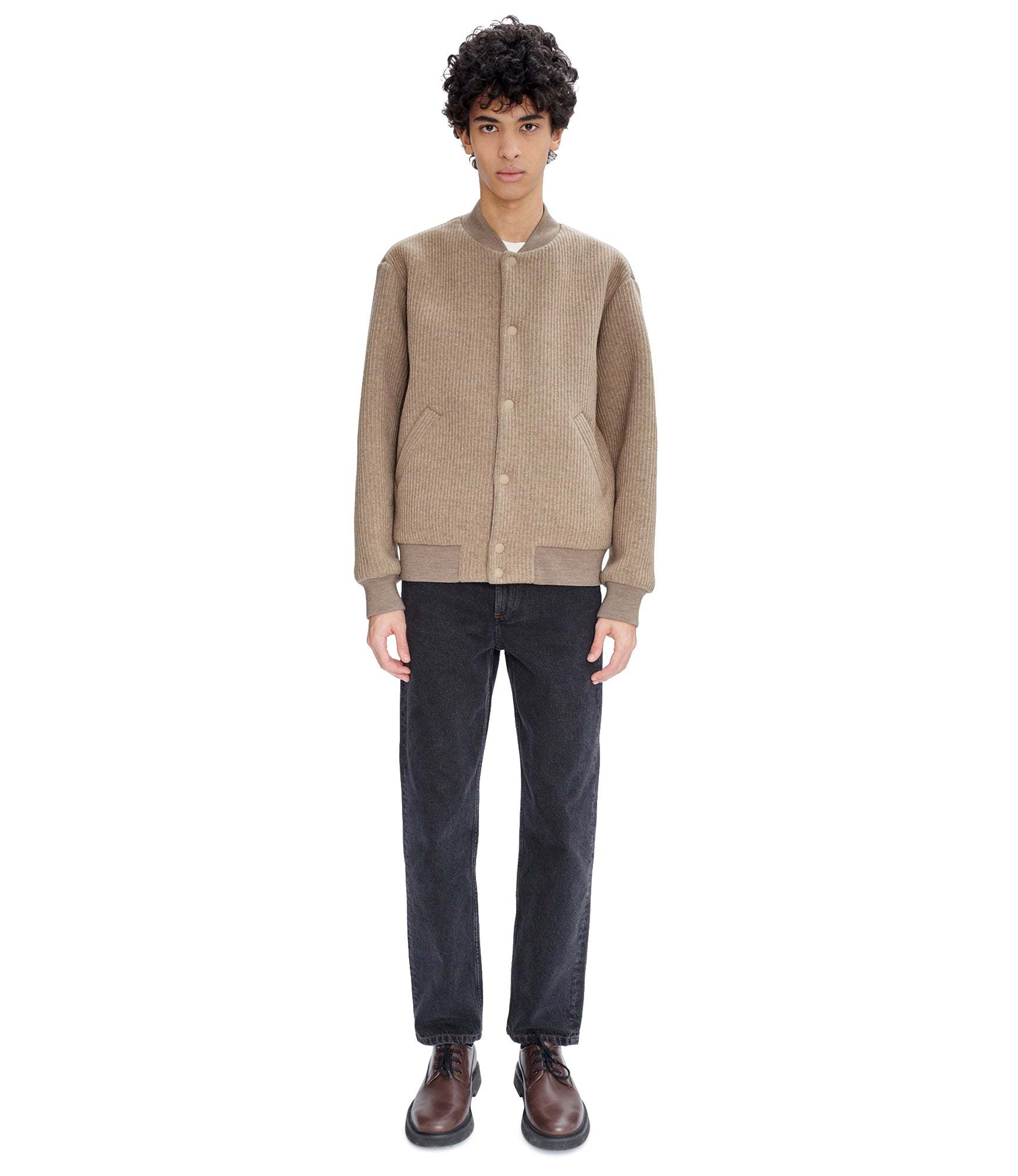 Apc Knitted Bomber Jacket In Nude