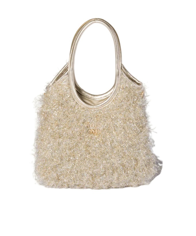 Miu Miu Ivy Lurex Handbag In Neutral