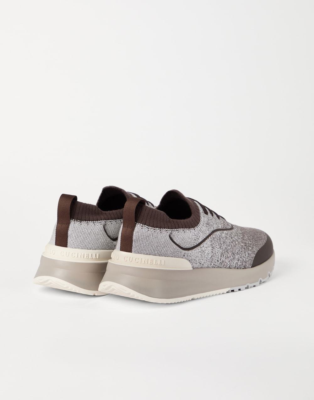Brunello Cucinelli Men Techno Cotton Knit Sneakers Runners In Brown