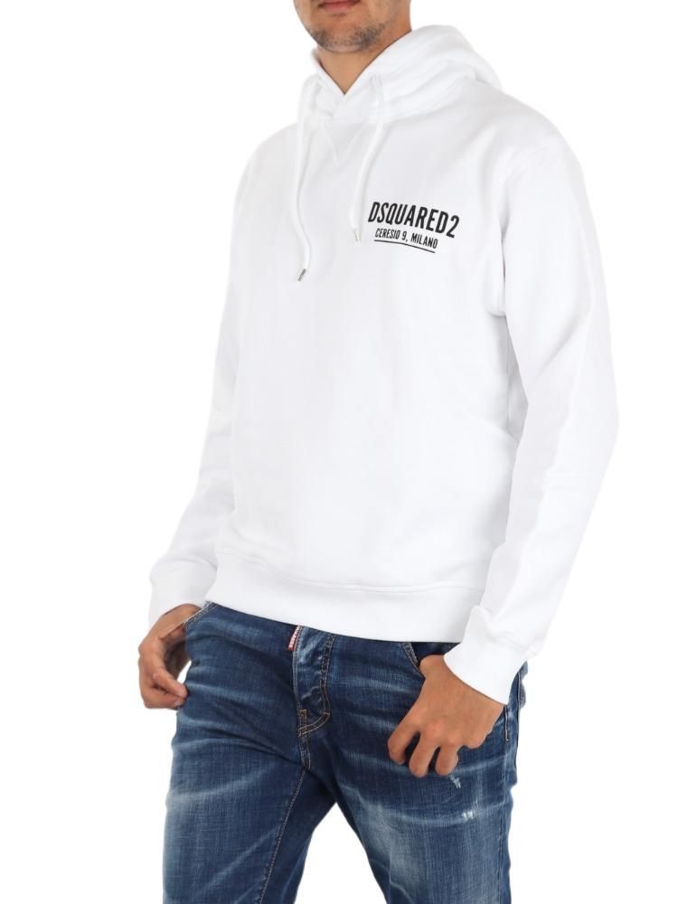 Dsquared2 Logo Print White Sweatshirt With Drawstring Hood In White