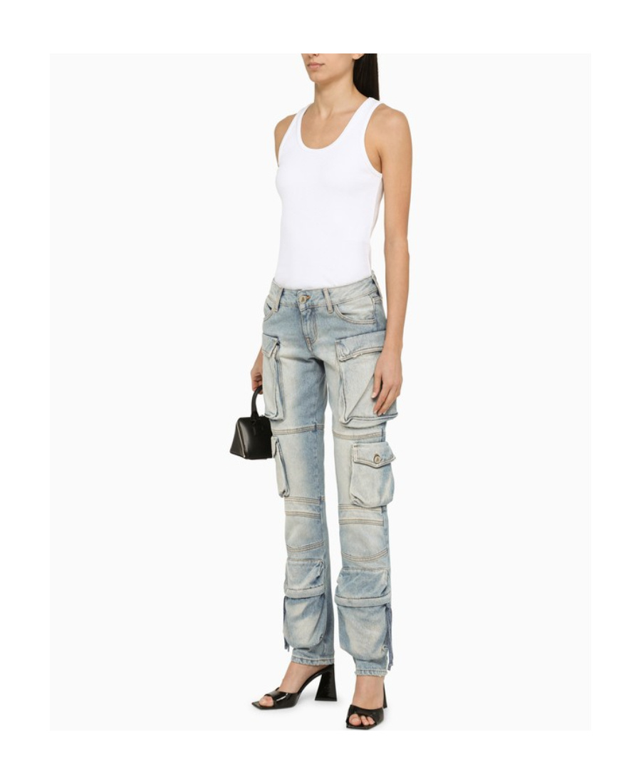 Attico Essie Denim Low Waist Cargo Jeans In Gray